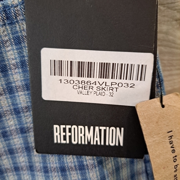 Reformation NEW Cher Mini Skirt in Valley Plaid Size 32 Blue and White Preppy - Picture 3 of 12